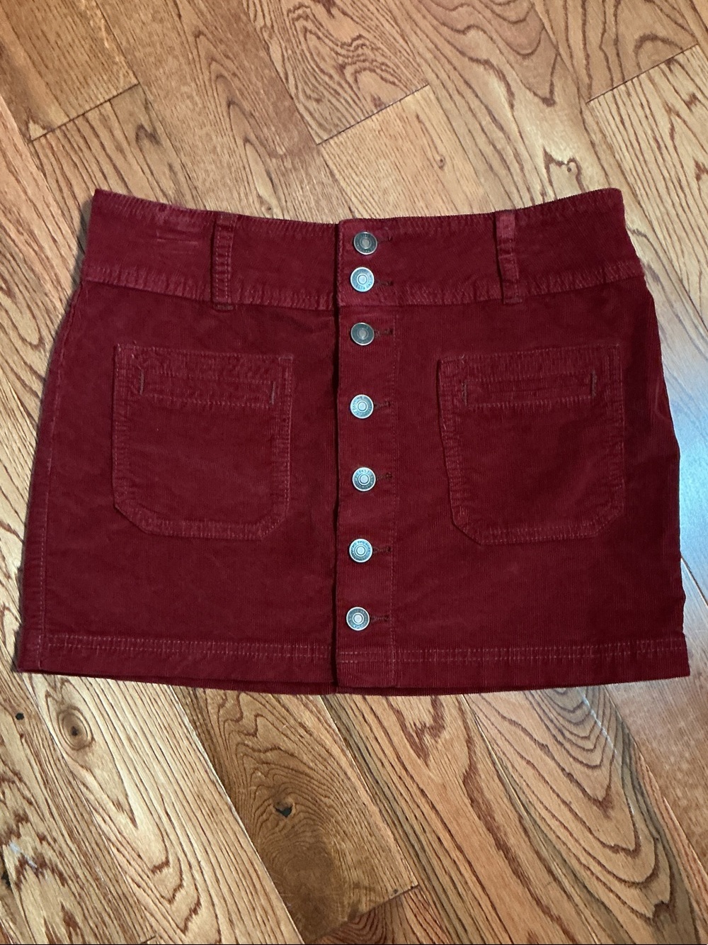 We The Free Button-Front Burgundy Corduroy Mini Skirt